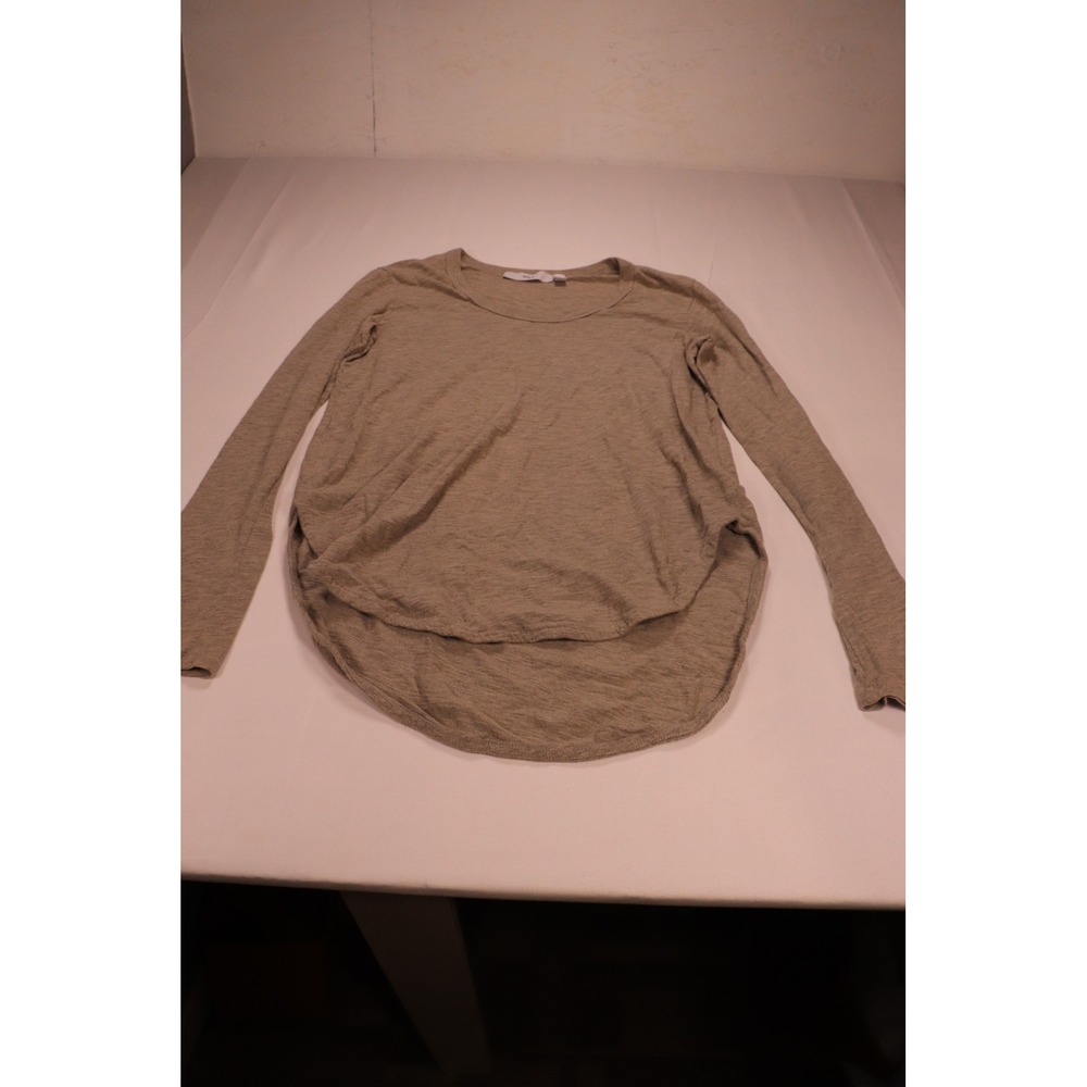 Oatmeal Heather Slub Knit Long Sleeve High-Low Hem Top Womens Small